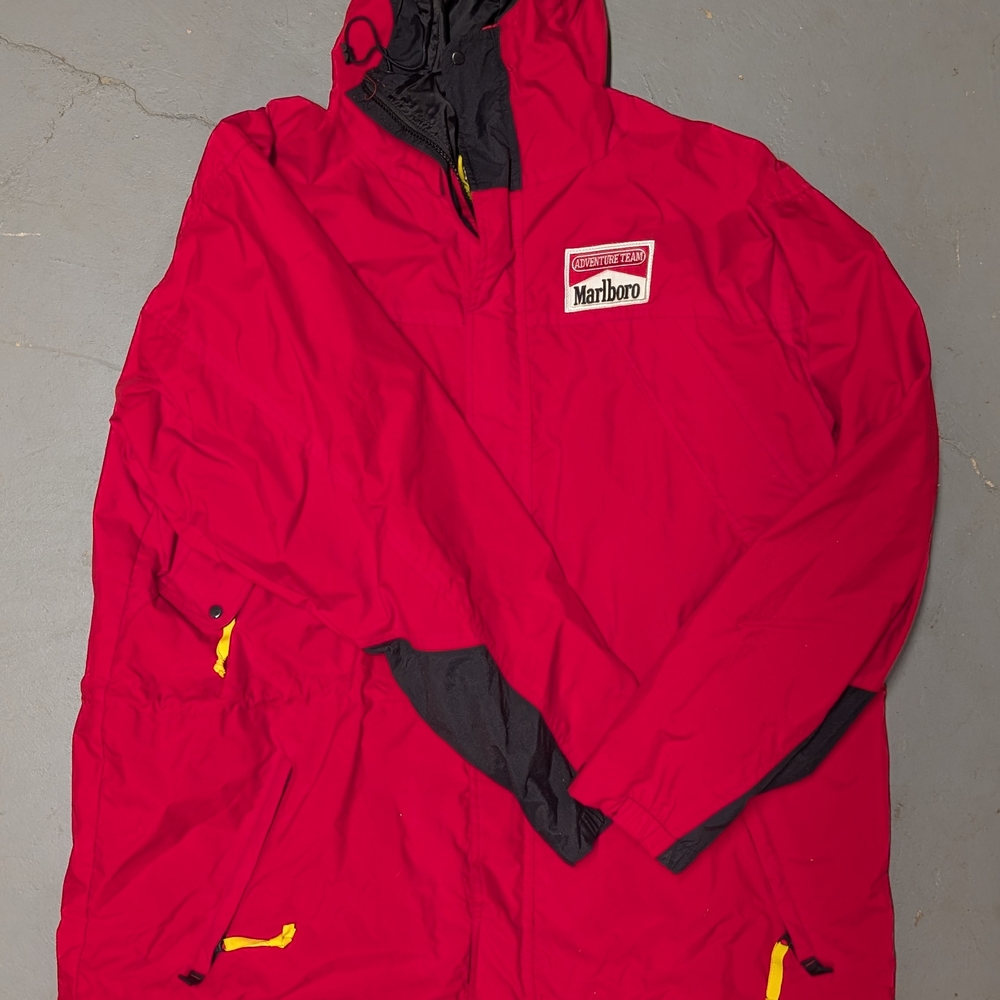 Marlboro Red Raincoat with Black Accents